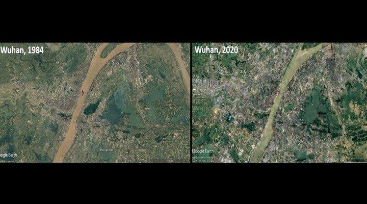 Pandeminin çıkış noktasındaki Çin-Wuhan ‘daki çevre sorunları 1984 ve 2020 yıllarındaki uydu görüntülerine yansıdı