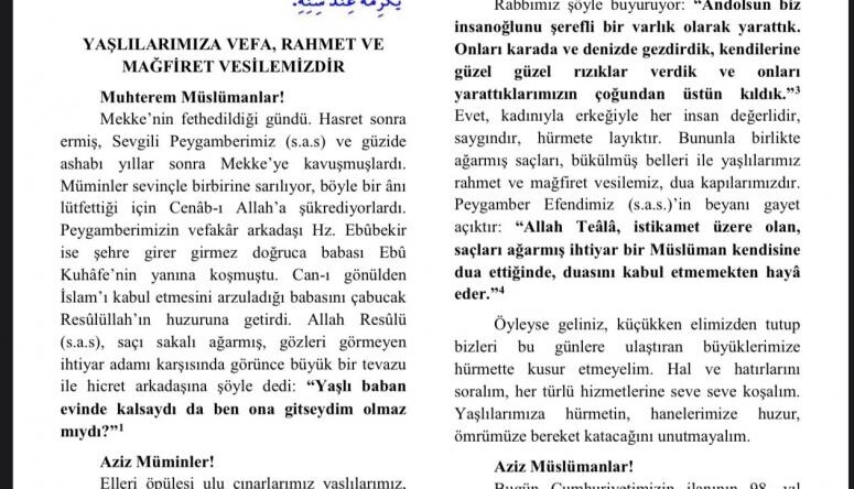 29 Ekim Cuma Hutbesi’nde Atatürk’ün adı yer almadı