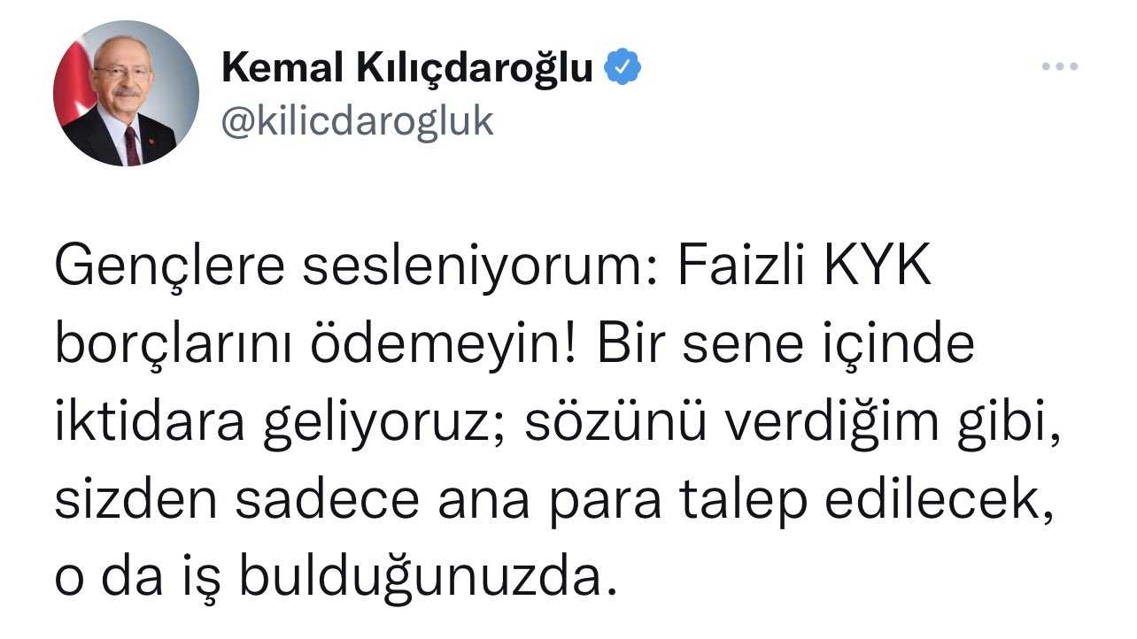 KYK faizleri silindi Teşekkürler Kılıçdaroğlu etiketi ‘tt’ oldu